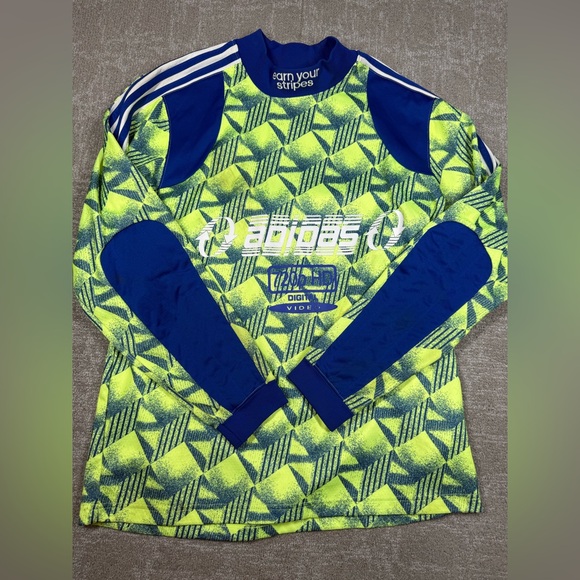 Adidas Mens Bootleague Jersey Yellow Blue Long Sleeve 720hp Mock Neck Sz L - Picture 1 of 9